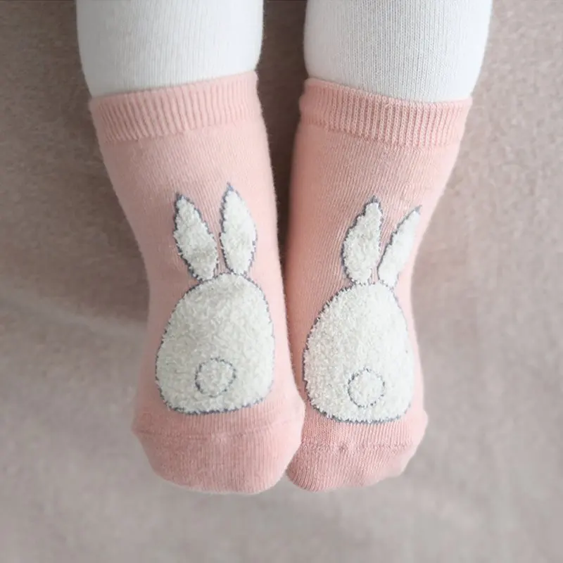 Детские носки для малышей мягкие нескользящие носки для мальчиков и девочек носки для малышей с меховым принтом кролика - Цвет: S