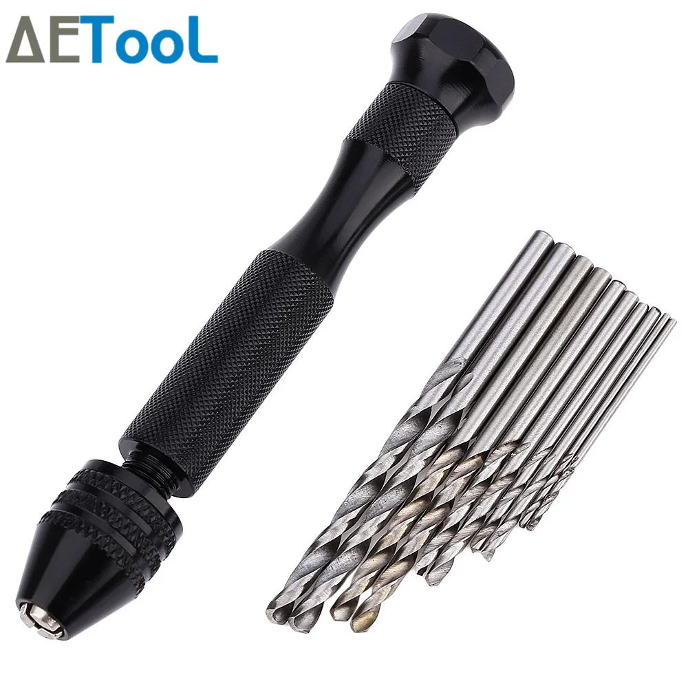 AETool 11pcs Hand Twist Drill Bit Mini Micro Aluminum Alloy Hand Drill