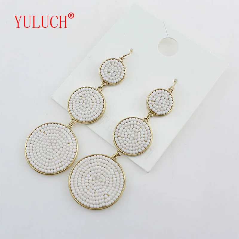 

YULUCH 2018 Exquisite Fashion Bohemian Exaggerated Long Zinc Alloy Inlaid Acrylic Personality Woman Jewelry Pendant Earrings