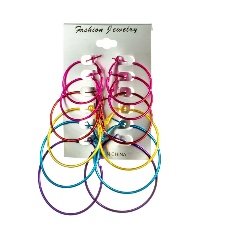 

6Pairs/Set Mixed Color Small Big Circle Hoop Earrings for Women Girls Round Punk Earring Personalized Multicolor Jewelry Gifts
