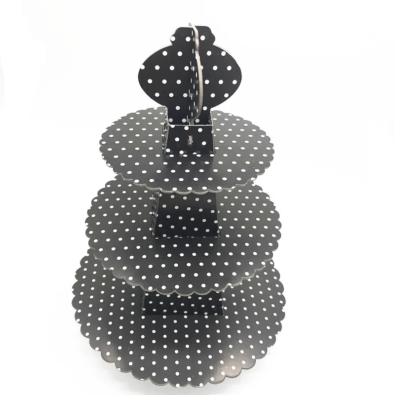 

1set/lot black dots cake stand three layers cake stand dots theme birthday party decorations baby shower dots dessert stand