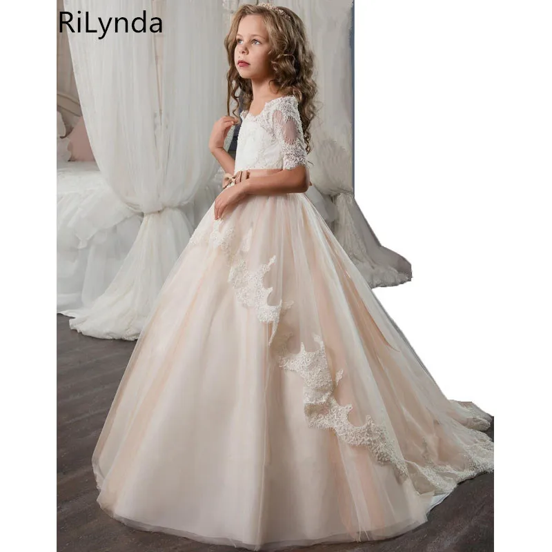 

Princess Flower Girls Dresses Appliques with Beaded Stunning Cute Girls First Communion Dress Whitelx