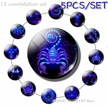 5PCS/SET 12 Constellation 25 MM Glass Cabochon Zodiac Scorpio Leo Cancer Pisces Sign Jewelry Fashion Accessories Birthday Gifts