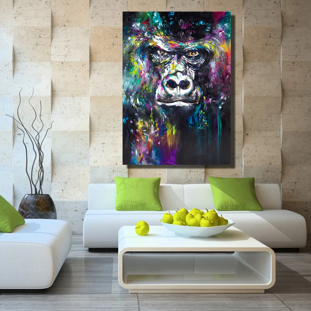 QKART Bezrámové obrazy Gorila živočišný olej na plátně Nástěnné malby na zeď pro obývací pokoj