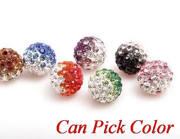 

free shipping nosn 10mm mixed Gradient change Colorful crystal Beads Pave Clay Disco Ball Bracelet Necklace DIY