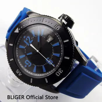 

Classic 43MM BLIGER Black Sterile Dial Black PVD Coated Case Luminous Marks Automatic Movement Men's Wrist Watch BI8