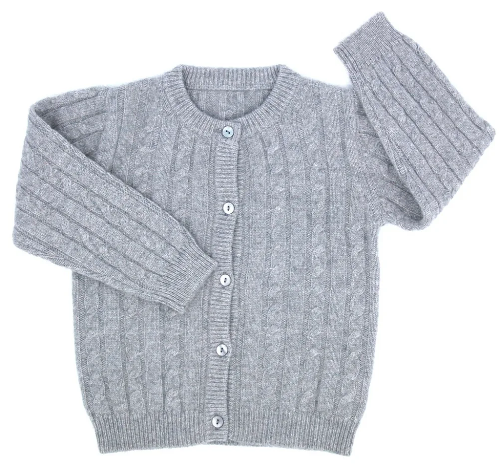

Children's Clothing Sweaters Cashmere Warm Thick Soft Cardigans Hemp Flowers Pattern Long Sleeve Grey for Boy Girl Italy