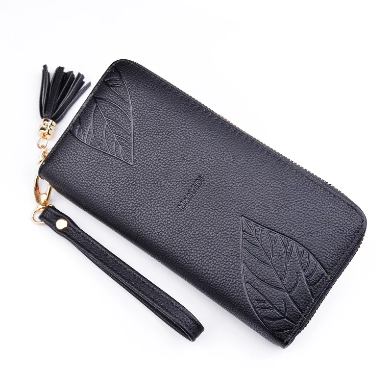 

2018 New Wallets Female Long Fashion Leaves Solid Color Zipper Large Capacity Multi-Card Position Hand Wallet Coin Holder Purse
