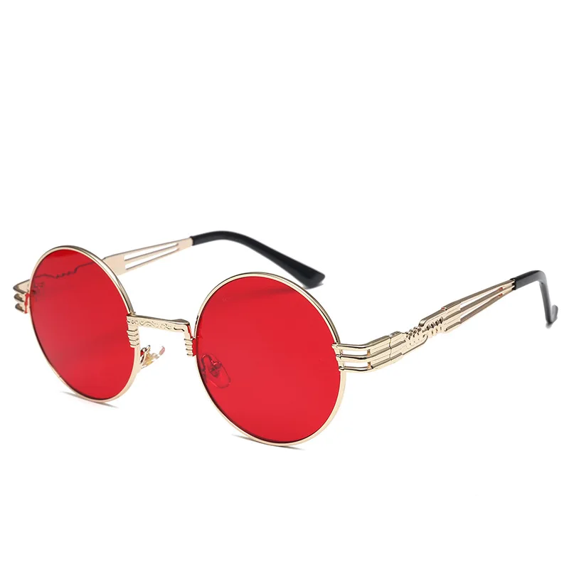 Винтажные Ретро готические стимпанк зеркальные солнцезащитные очки золотые и черные солнцезащитные очки винтажные круглые мужские УФ очки gafas de sol - Цвет линз: Gold Red