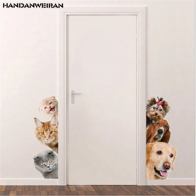 Funny 3D Dog Cat Animal Wall Decoration Stickers For The Door Cute