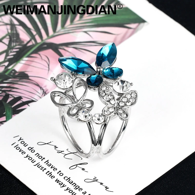 

WEIMANJINGDIAN Blue Butterfly Crystal Flower Scarf Holder Brooches for Women / Scarf Buckle /Scarf Jewelry Brooch