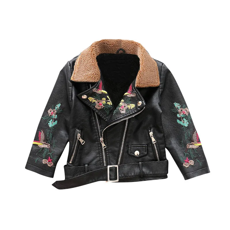 

Girls Faux leather coats Velvet Inner thicken Kids Jacket Children PU leather winter jackets Girls outerwear Fit for 3-12years