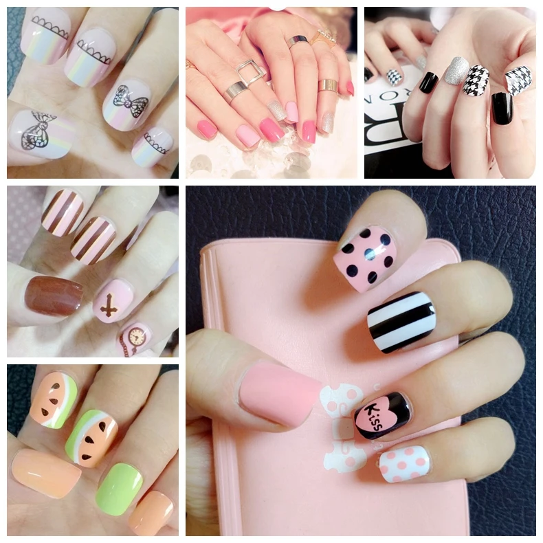 

Shine Nude Acrylic Fake Nails Glitter Silver Black White False Nails DIY Nail Art Press On Nail Manicure Material 24Pcs