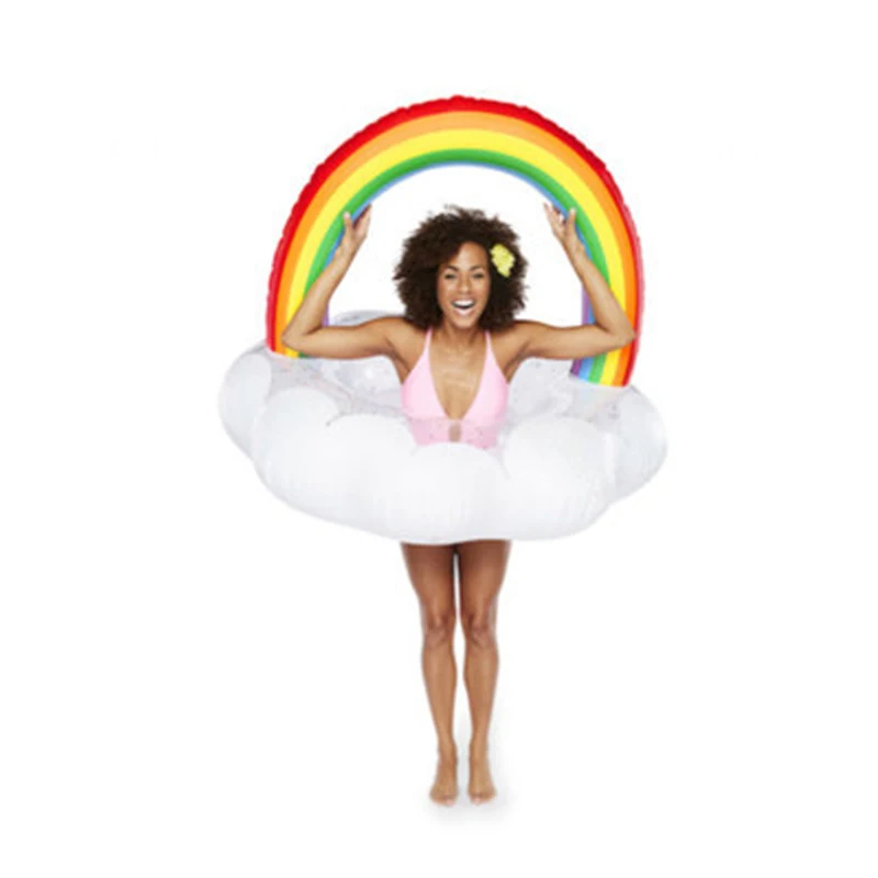 90cm Inflatable Clouds rainbow Pool Floats swimming ring  holiday circle Air Mattress water toys for child kids  beach party