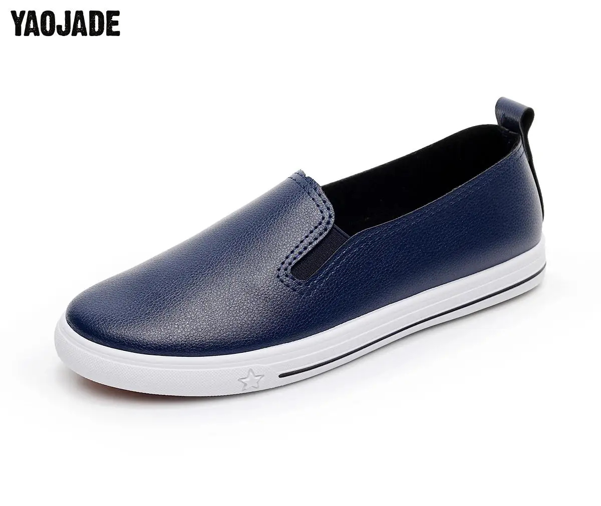 New Blue Leather Spring Casual Shoes Womens Black Shoes Girls Simple ...