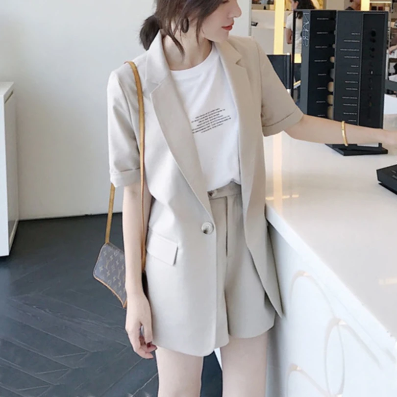 TAOVK Work Wear Short Pants Suit Women Summer short sleeved Blazer with