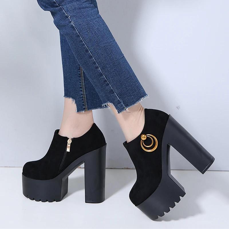 

14cm high heels 2018 autumn new wild Korean small fresh rough with single shoes waterproof platform thick bottom short boots