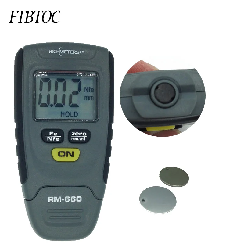 

1pc RM660 Digital Paint Coating Thickness Gauge LCD Feeler Gauge Fe/NFe 0-1.25mm For Car Instrument Iron Aluminum Base Metal