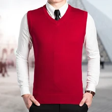Высокое качество осень-зима без рукавов с v-образным вырезом Классический сплошной Цвет жилет Для мужчин шерстяной свитер