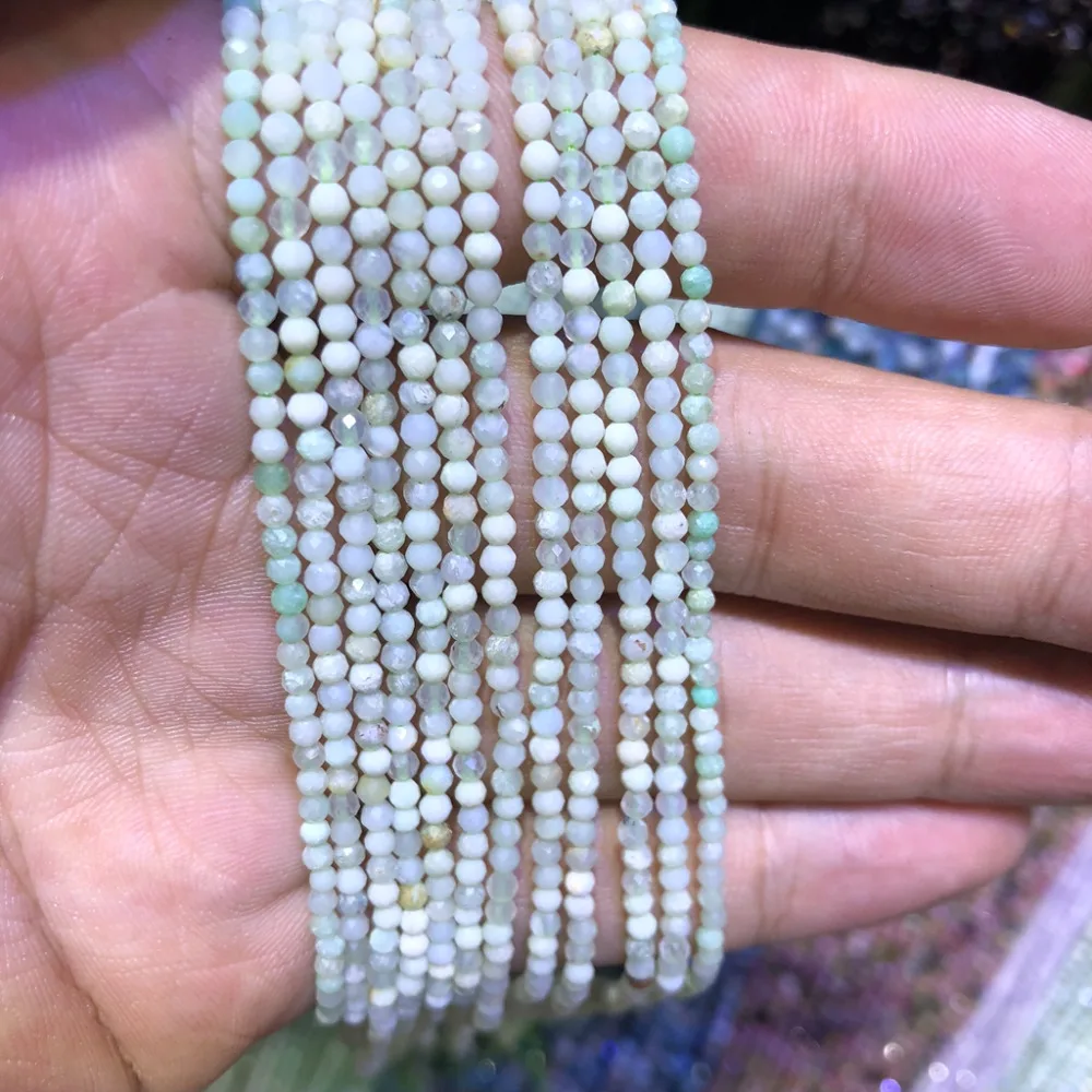 5 strings Lot Natural Green Opal Faceted Tiny Small Beads,Natural Beads 2mm 3mm Faceted Round Tiny Spacer Beads,15.5\