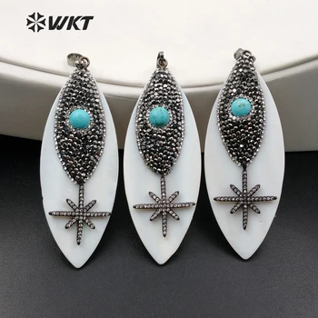 

WT-NP268 Wholesale Natural Bone Pendant With Charm Micro Paved Bohemian Style Buffalo Bone Horn Leaf Pendant Design For Necklace