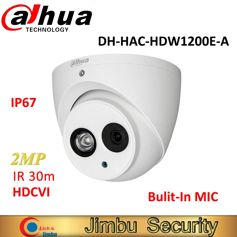 Koop Originele Dahua HDCVI Camera DH HAC HDW1200E A 2MP HD1080P IR30m ingebouwde MICROFOON IP67 CCTV Security Dome Camera HAC HDW1200E A