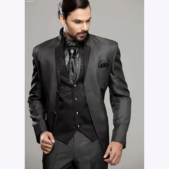 

2018 slim fit grey groom mens suit tuxedo 3 pieces gray wedding dress suits for men 2018 kingsman male suit jackets+pants+vest