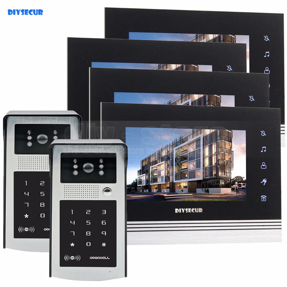 DIYSECUR 7 inch Touch Button Video Door Phone Intercom Doorbell IR Night Vision HD 300000 Pixels RFID Keypad Camera 2V4