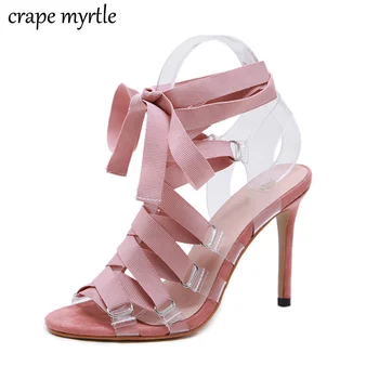 

low heel sandals for women lace up Sandals pink Shoes high heels gladiators Sandals peep Toe Cross-tied Strap Sandals YMA842