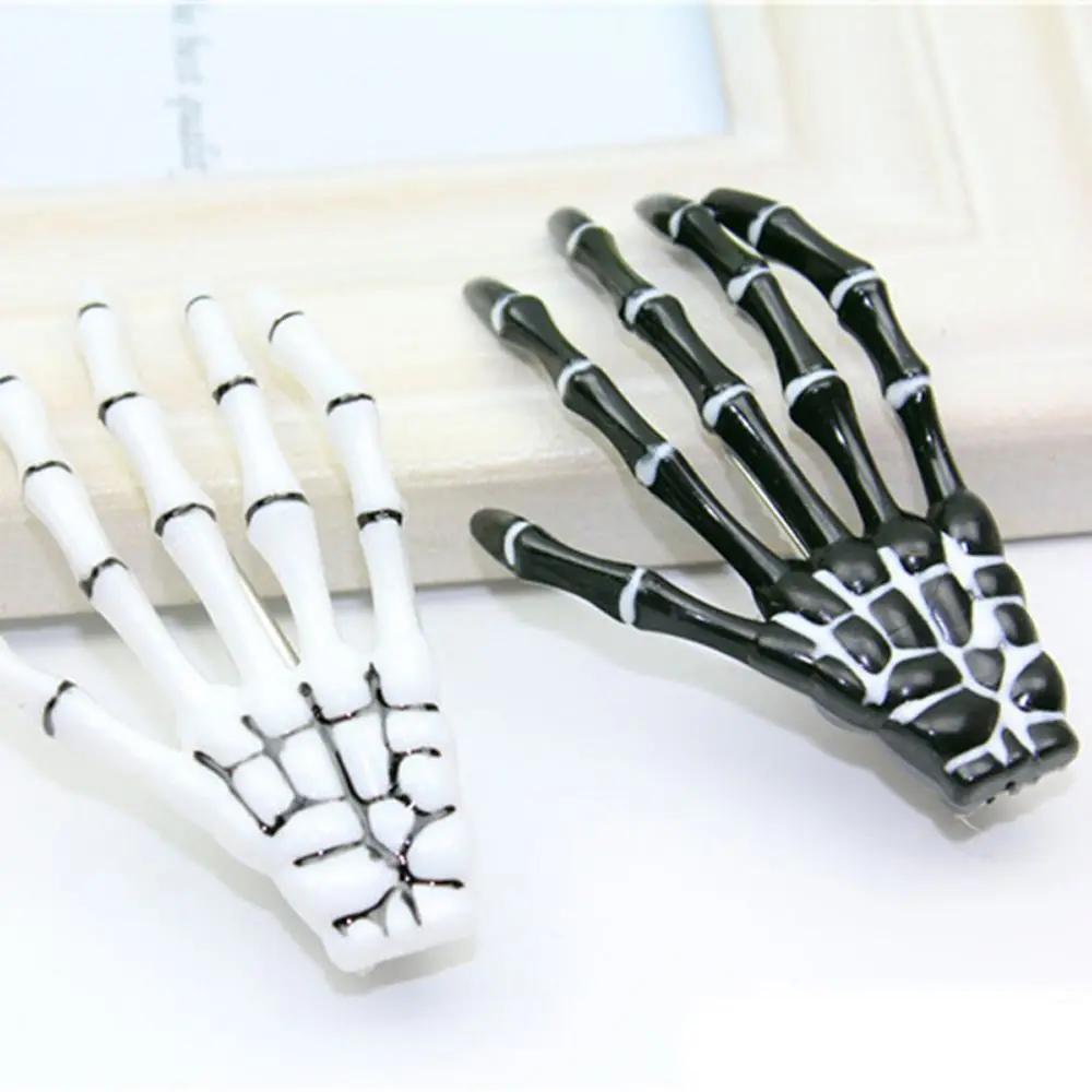 2Pcs Harajuku Skull Skeleton Hand Hair Clip Bone Claw Hairpin Halloween Headwear Barrettes Women Girls Hair Stylish Accessories