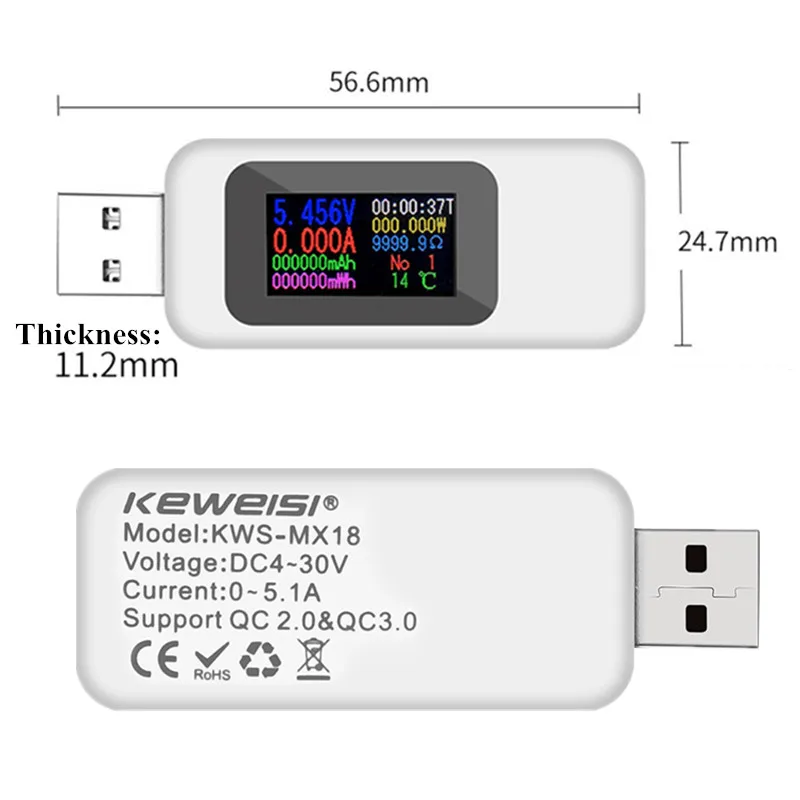 10 в 1 DC USB тестер Type C измеритель тока 4 30 времени амперметр цифровой монитор