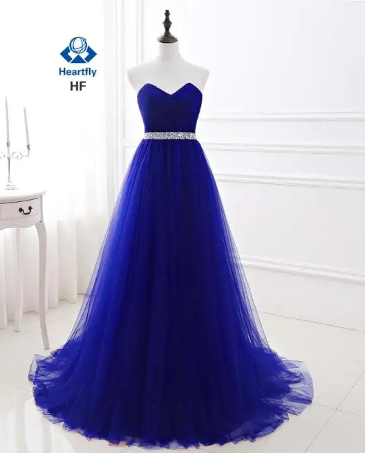 ANGELSBRIDEP Vestido длинное вечернее платье модное платье с v-образным вырезом и кристаллами на талии из тюля vestido de festa Формальное вечернее платье - Цвет: Синий