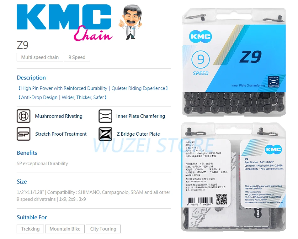 Excellent KMC chain 8/9/10/11/12 Speed Chain X8 X9 X10 X11 X12 Z8.3 X8PL Z9 X9L X11EL HV408 MTB Road Bike Bicycle chain 33