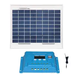 Солнечный PV Панель комплект 12 В 10 Вт Батарея Зарядное устройство Контроллер заряда 12 В/24 В 10A ЖК-дисплей ШИМ USB свет Системы кемпинга
