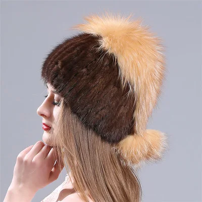 Coffee RedFox Fur Шапка женская Новинка года норковая шапка женская шапка зима теплый красный& Щепка Фокс Мех животных pom Кепки Для женщин трикотажные шапочки дамы skullies шапочка Кепки s - Цвет: Coffee RedFox Fur
