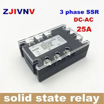 

High quality 25A three phase solid state relays 3-32vdc control AC 90~480v, 3 phase ssr solid state relay 12V 25amp SSR 25DA