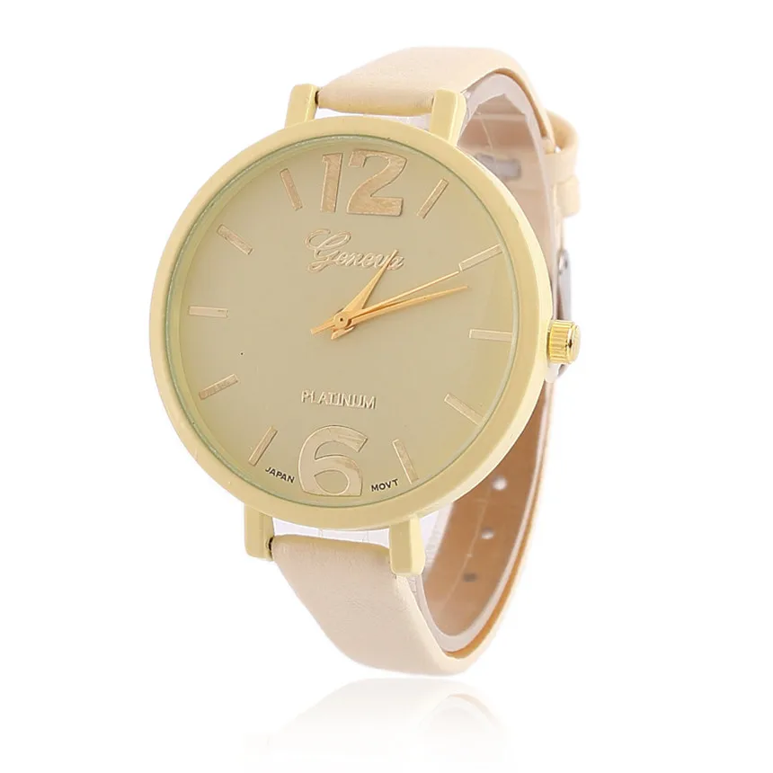 

Simple Women Watch Geneva Candy Women Clock Faux Leather Big Dial Analog Quartz Wrist Watch Kol Saati Relogio Feminino D30
