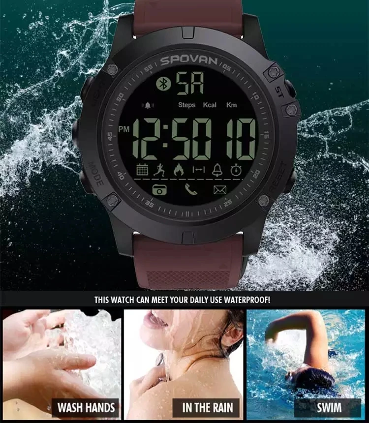 Мужские спортивные цифровые часы SPOVAN, водонепроницаемые, барометр, шагомер, калории, секундомер, мужские часы, Reloj Hombre