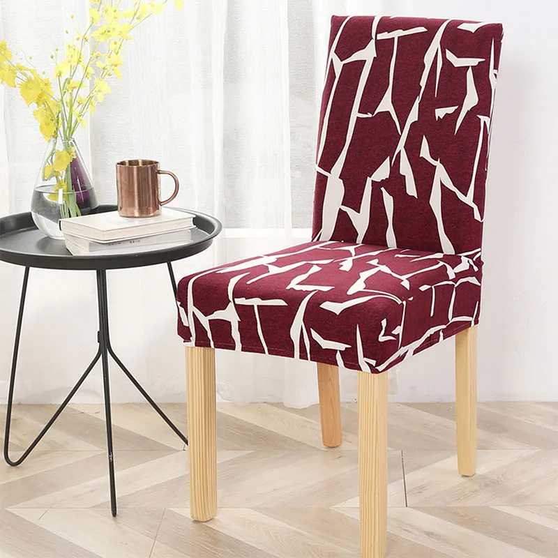 Dining Chair Cover Spandex Universal Printed Kitchen Removable Seat Cover for Banquet Restaurant Party Chair Slipcover 1PC - Цвет: Wine