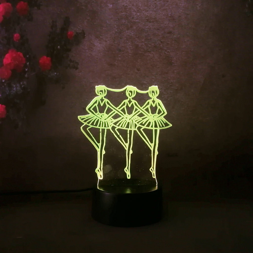 Three Girl Dancing balle 3D LED Night Light for Children Baby Kid Toy Touch 7 Color Bedroom Table Lamp Princess Gift | Лампы и
