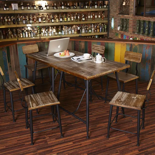 C Iron Vintage Wood Outdoor Cafe Tables And Chairs Household Fast Food Restaurant Bar Leisure C Iron Vintage Wood Outdoor Cafe Tables And Chairs Household Fast Food Restaurant Bar Leisure