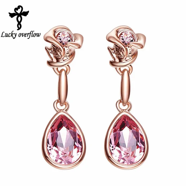 2018 Fashion Rose Gold Aaa Cubic Zirconia Flower Pink Crystal 2018 Fashion Rose Gold Aaa Cubic Zirconia Flower Pink Crystal Drop Earrings Nice Valentine Gift