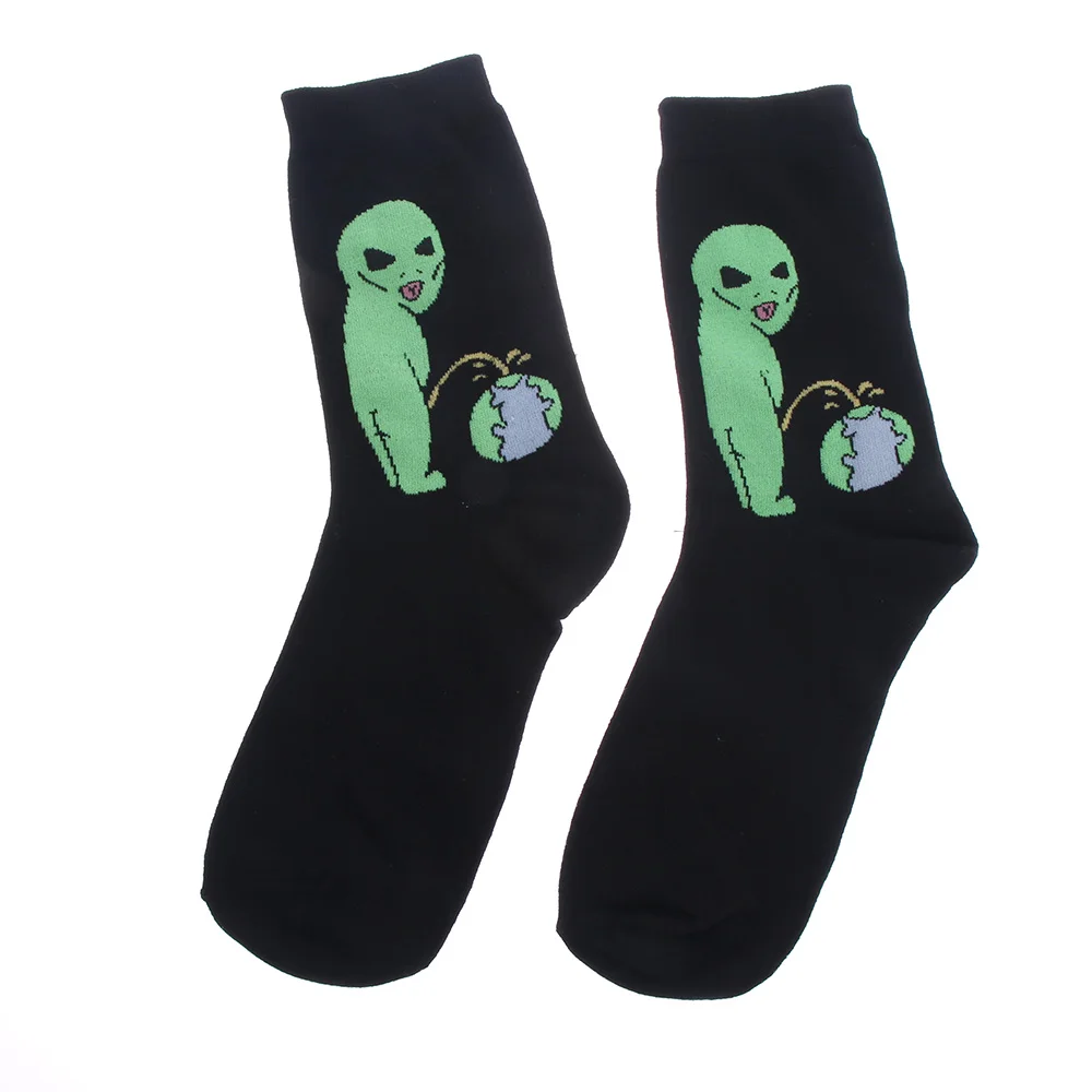 1 пара модных носков для женщин и мужчин на весну и зиму с рисунком кота из мультфильма забавные хлопковые носки принцессы с изображением инопланетян и планеты для повседневной жизни - Цвет: alienpissing