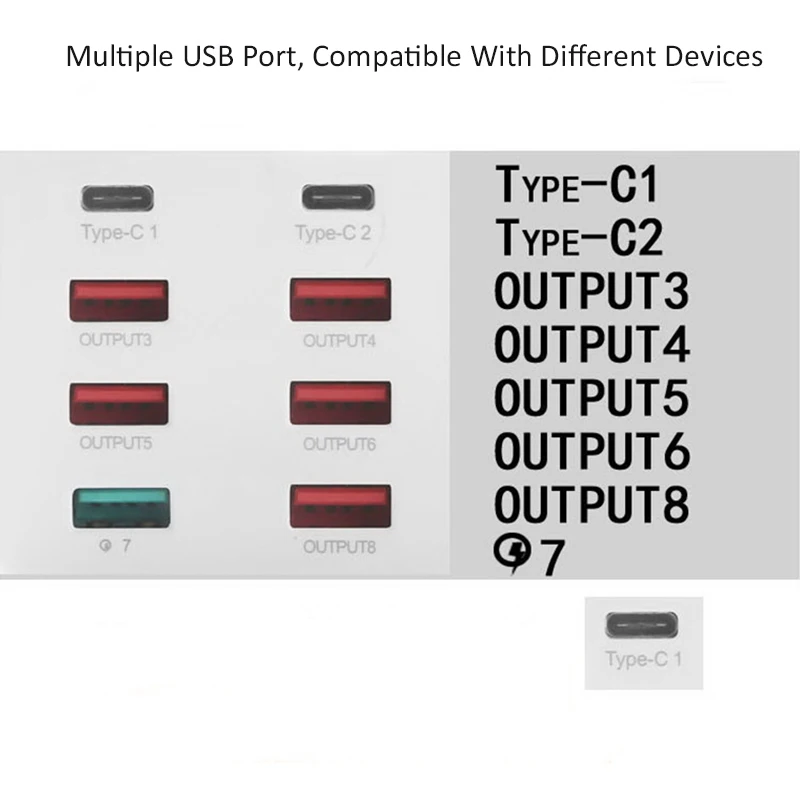 8 портов USB зарядное устройство 5V7A Quick Charge 3,0 USB-C type C lcd Показать зарядку для iPhone iPad samsung huawei Nexus источник питания