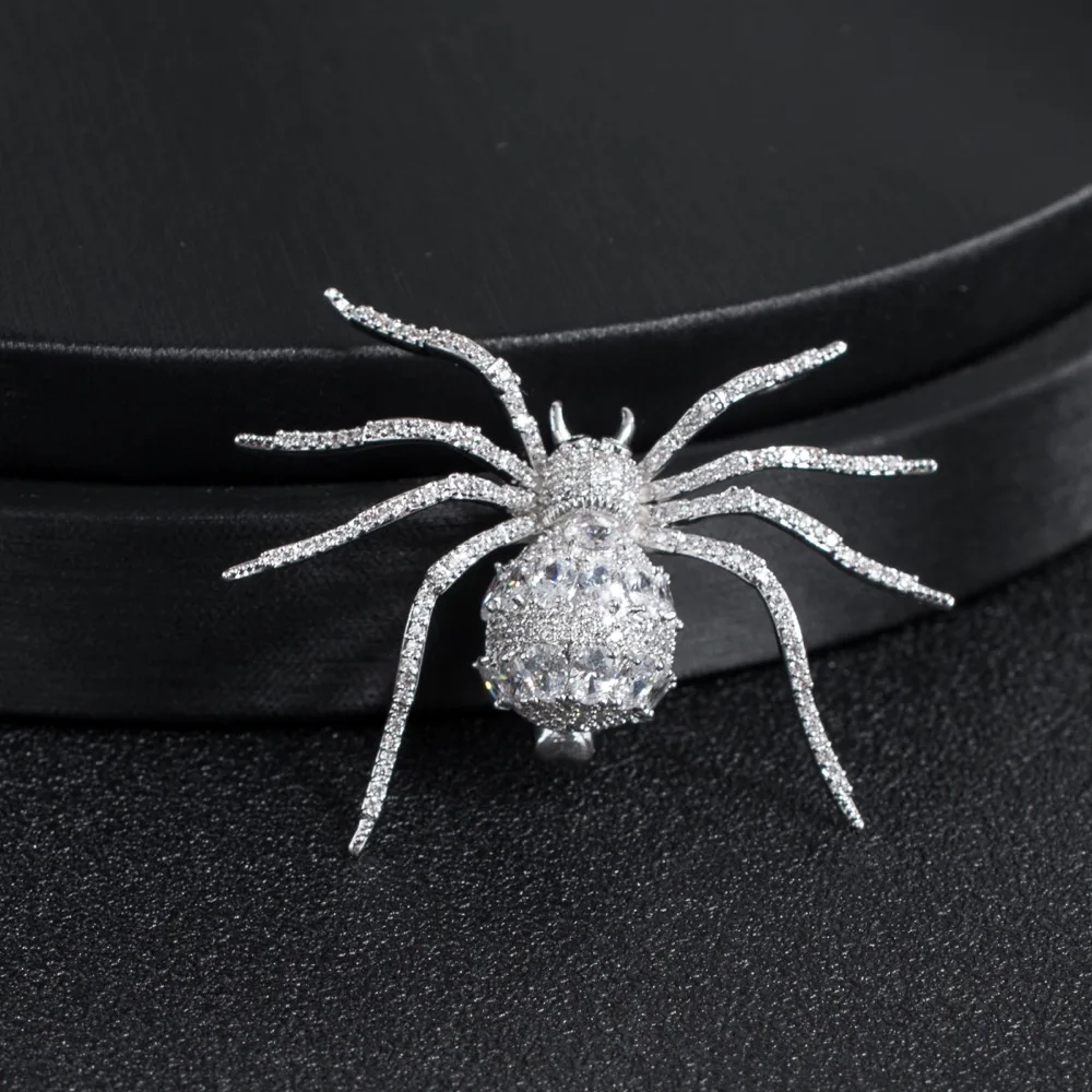 Кристалл кубического циркония серебряная брошь в виде паука брошь ...