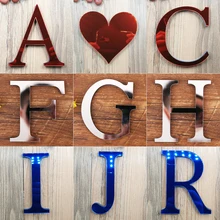 10 см серебристые, красные, синие наклейки на стену Diy Имя 3D акриловые украшения вечерние, свадебные, Подарочные, любовные буквы декоративные зеркальные настенные наклейки