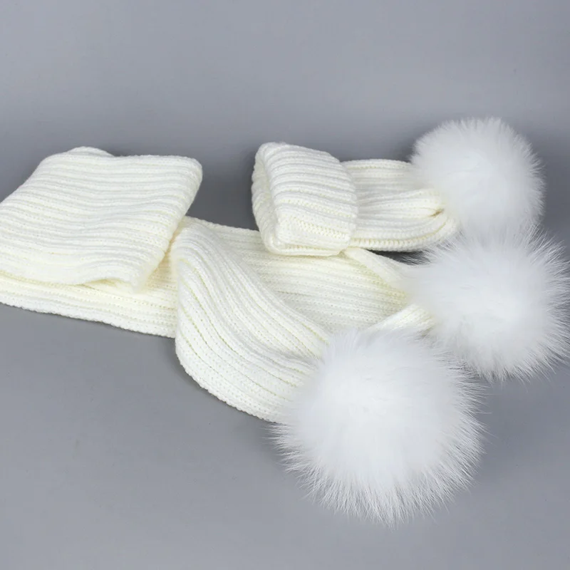 Winter Hat Scarf Set for Women Girls Warm Beanies Skullies Scarf Fox Pompoms Winter Hats Knitted Caps and Scarf 2 Pieces Set 2