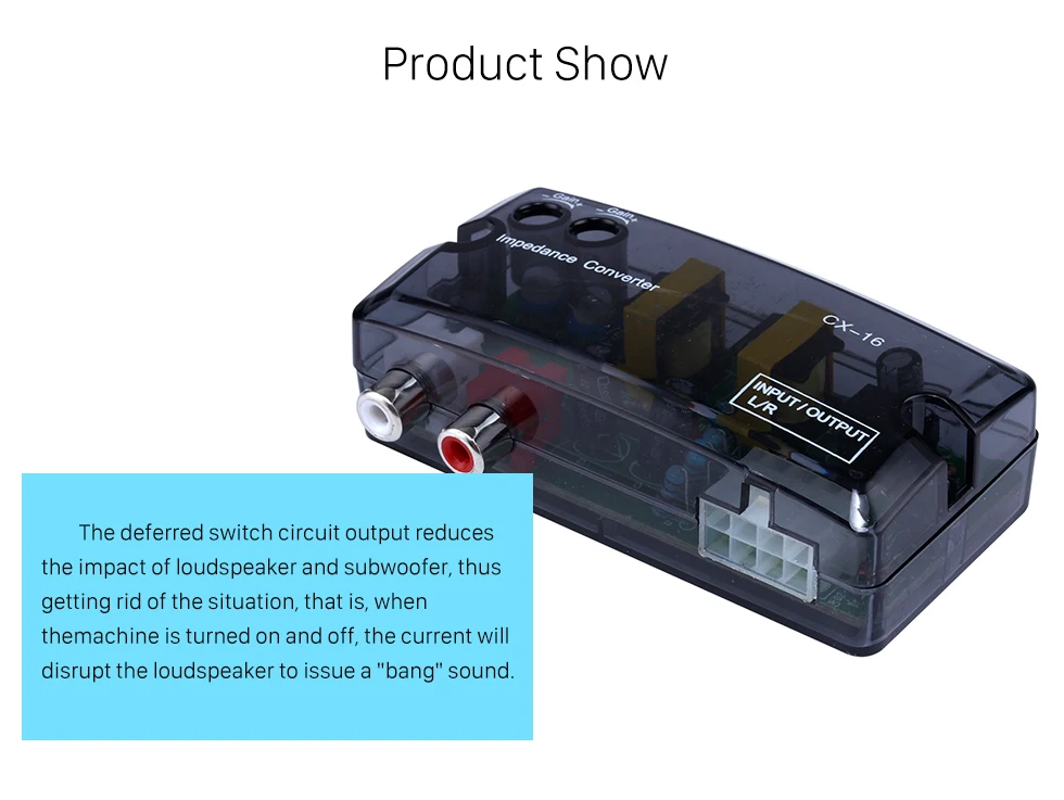 Product Show Car 2Ch Adjustable Impedance Converter High Level to Low Level Speaker Box Amplifier Time Delayer Adapter