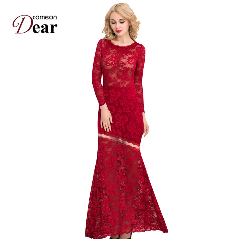 red lace maxi dress with sleeves