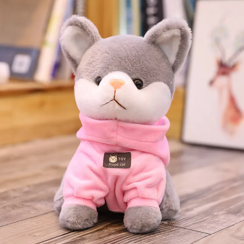 Pink Sweatshirt 20 см/24 см очень милая собака плюшевая игрушка мягкая мультфильм животных шесть видов кошка Мягкая кукла украшение для дома детские игрушки подарки на день рождения - Цвет: Pink Sweatshirt